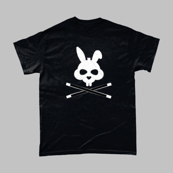 Magic Rabbit Wands Skull and Crossbones Magician T-Shirt Black