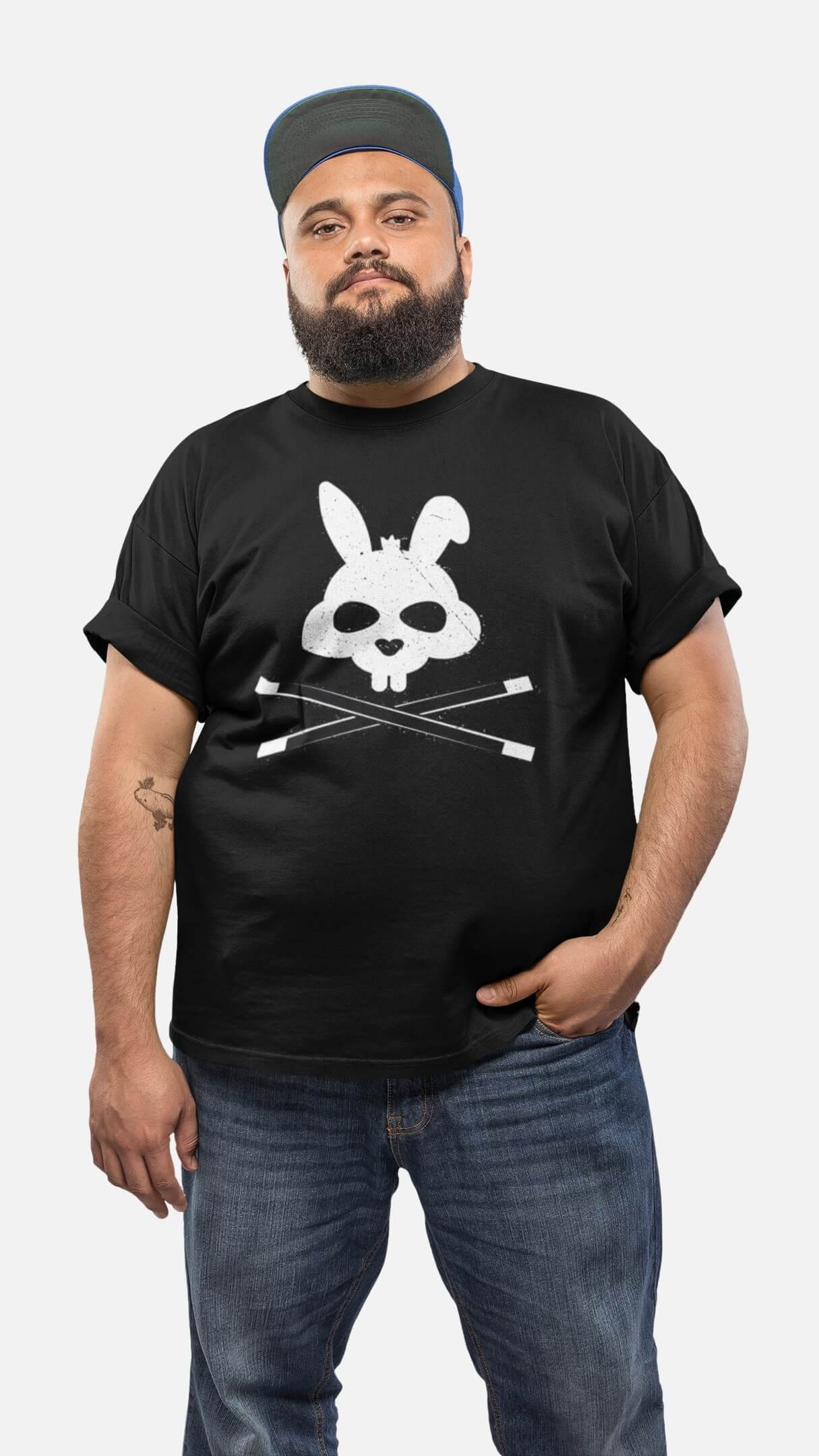Magic Rabbit Wands Skull and Crossbones Magician T-Shirt Black Model (1)