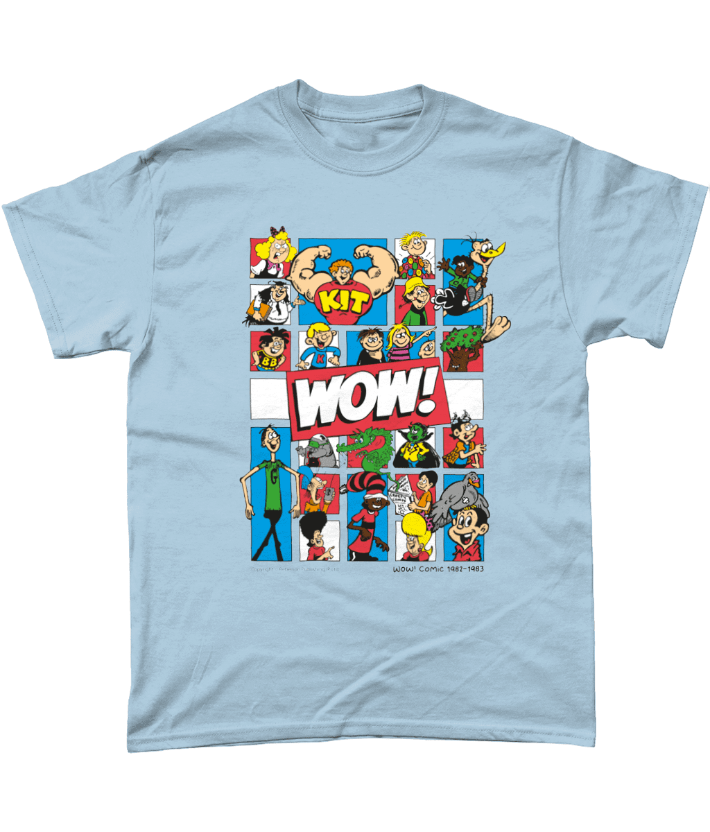 Wow Comic IPC Fleetway Rebellion British Nostalgic T-Shirt Light Blue