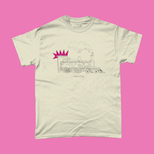 Steam Punk Train Engine British Railway T-Shirt Natural