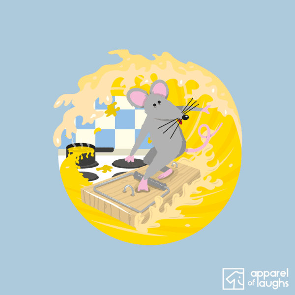Surfing Mouse Shred the Waves Cheese T-Shirt Design Light Blue