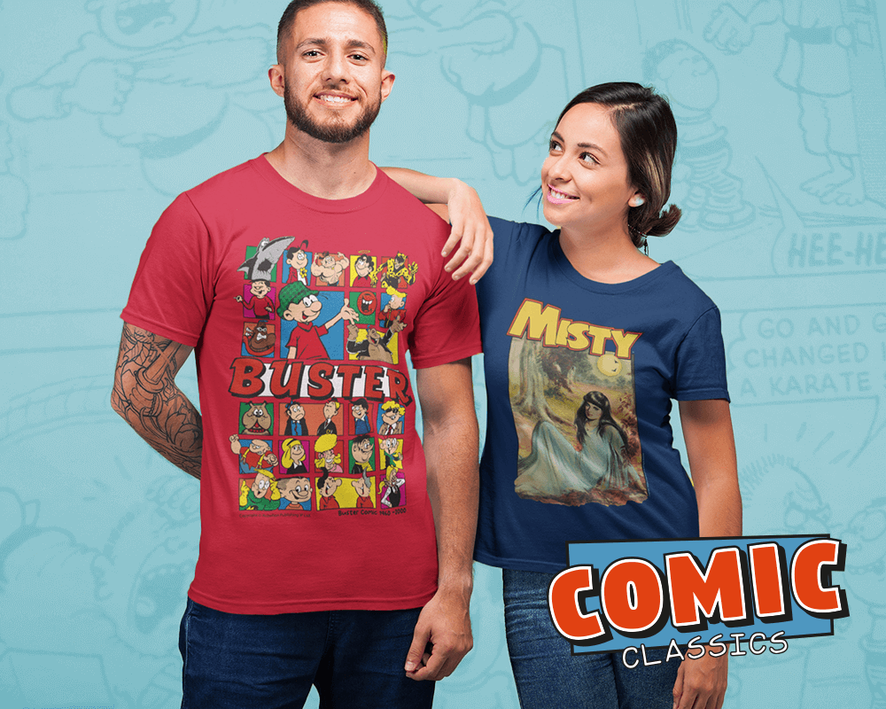 Rebellion Comics Buster Whizzer and Chips Misty Jinty Cheeky T-Shirt Apparel of Laughs British Comics Oink June UK