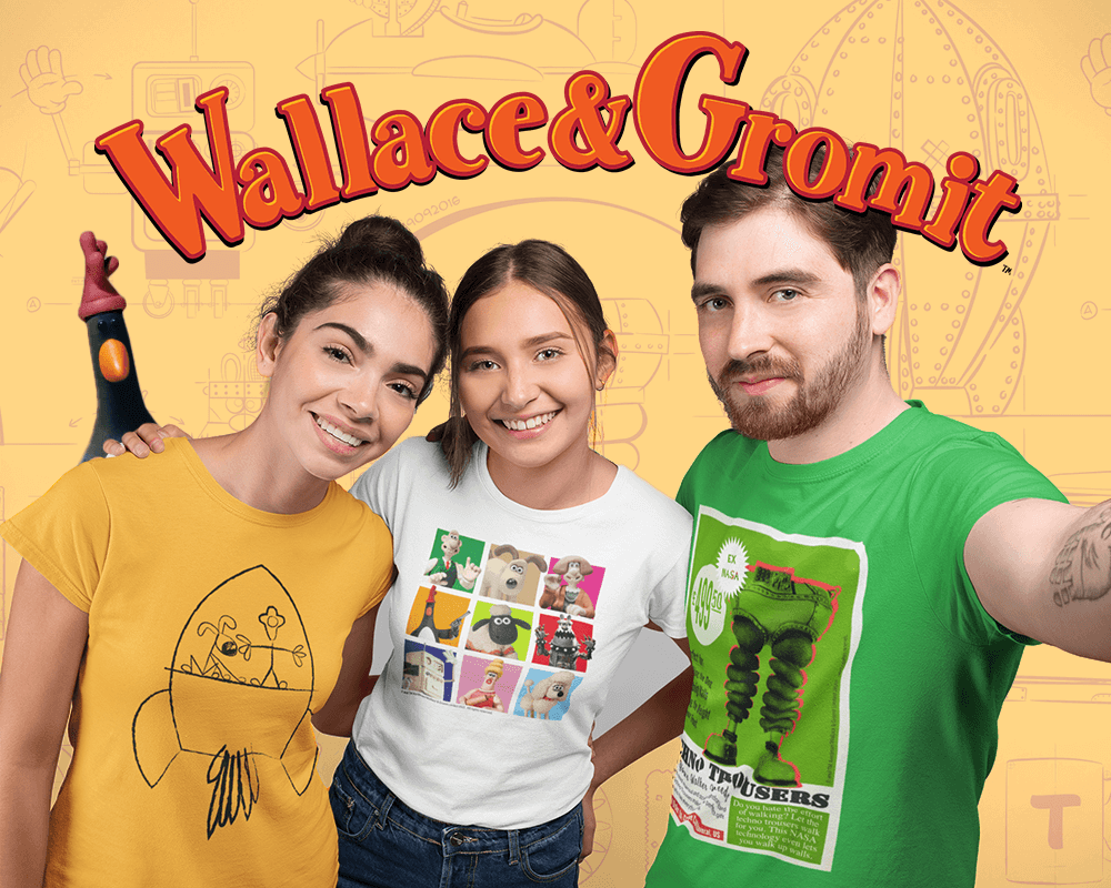 Wallace and Gromit Aardman T-Shirt Feathers McGraw Shaun the Sheep Apparel of Laughs UK